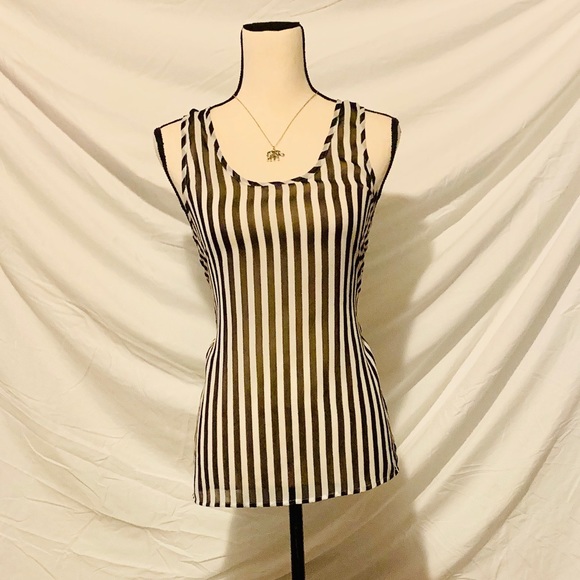 Sheer Black white tank top bow and framing back XS - Picture 2 of 4